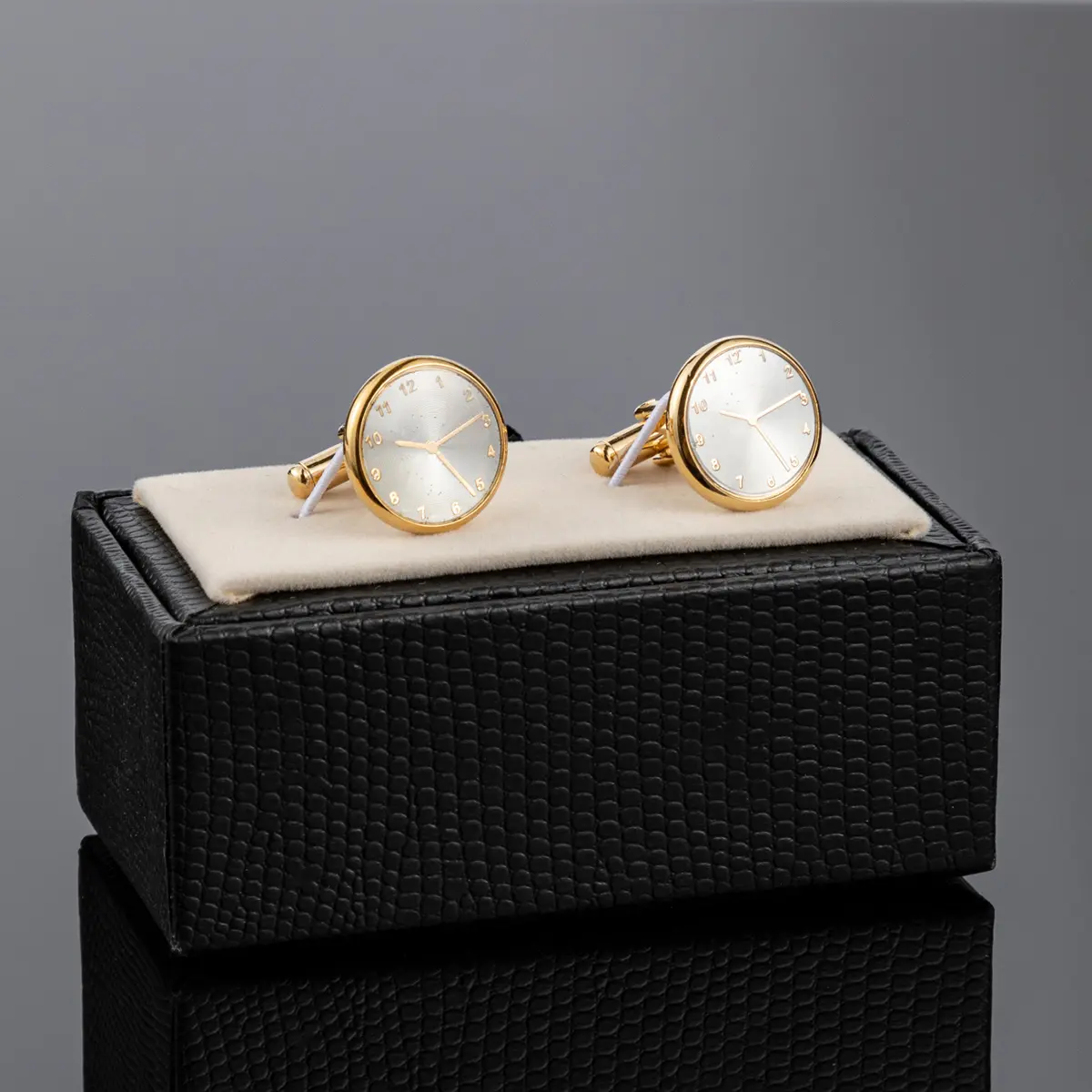 Wholesale Silver Plated Round White Watch Clock Design Cuff links for Men Suit Factory, Factories
