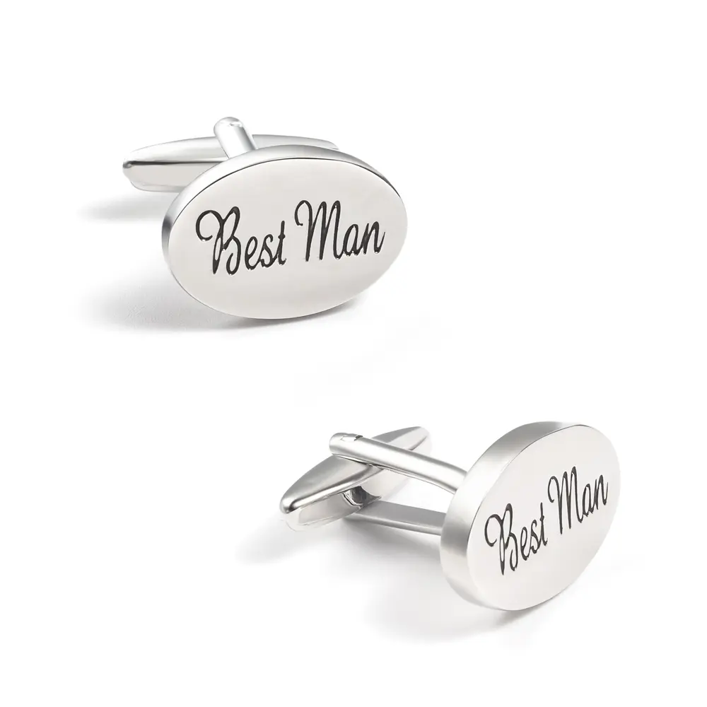 Wholesale Silver Oval Best Man Letter Wedding French Brass Cufflinks  Best Selling for Men Gifts CC0283