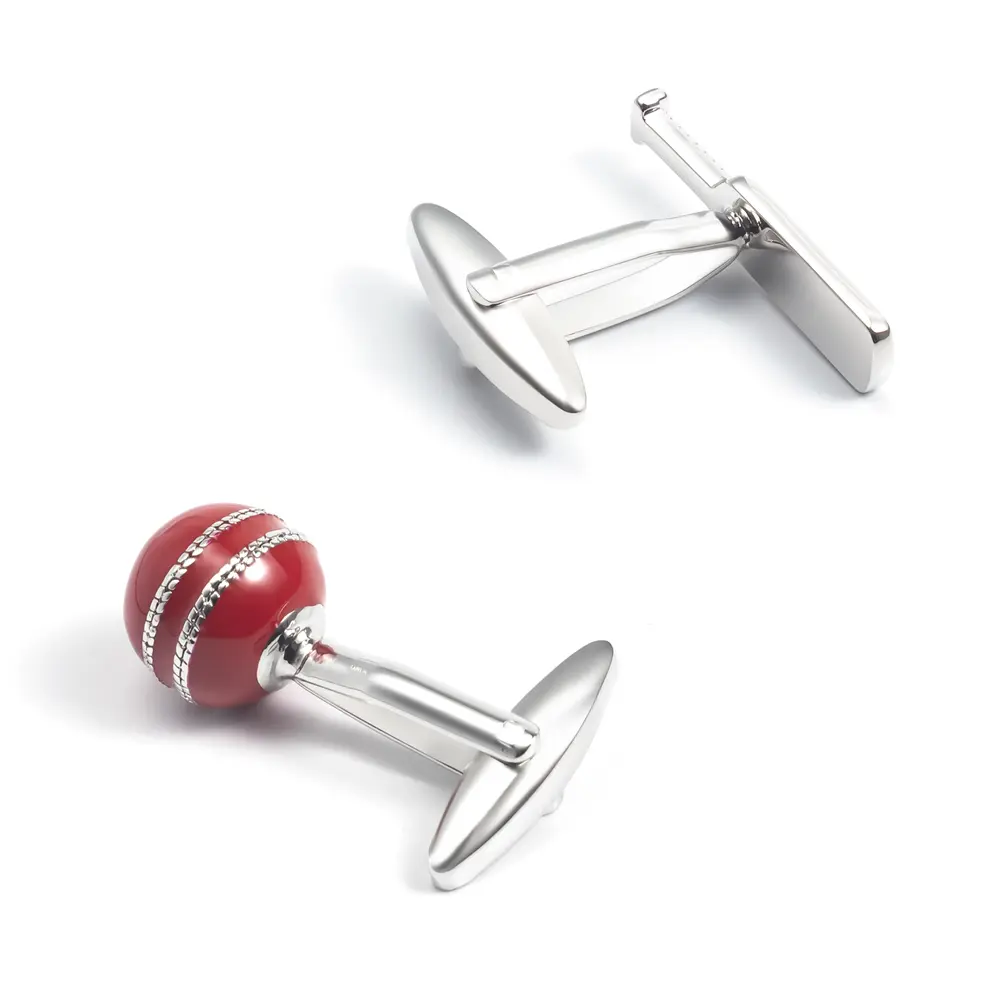 OEM Manufacturer Cufflinks Metal Sport Game Red & Silver Cricket Ball Cufflink Set CC0303 Exporter, Companies