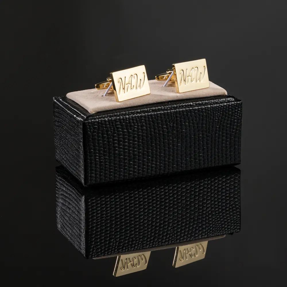 Custom Metal  Engraved Gold Plated "New" Tag Personalized Logo Mens Cufflinks Wholsale CL81570-G