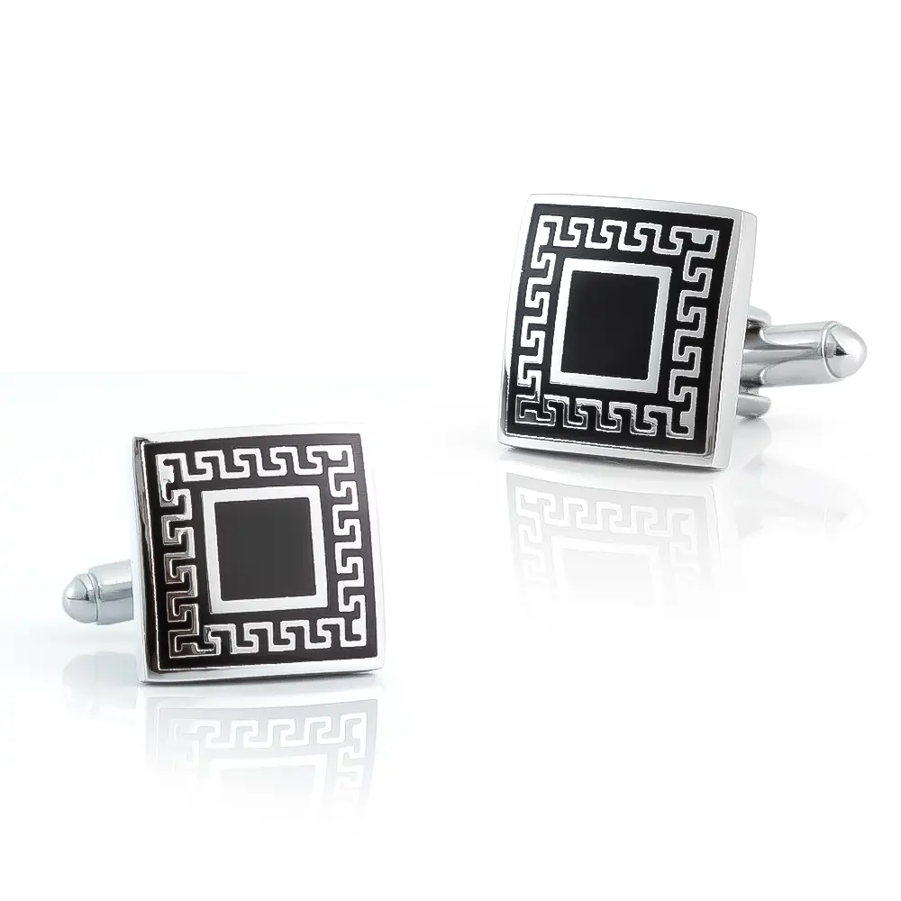Custom Top Selling Amazon Gentleman Business Classic Silver & Black Square Sleeve Cufflinks Wholesale CC-Q054 Manufacturer, Exporter