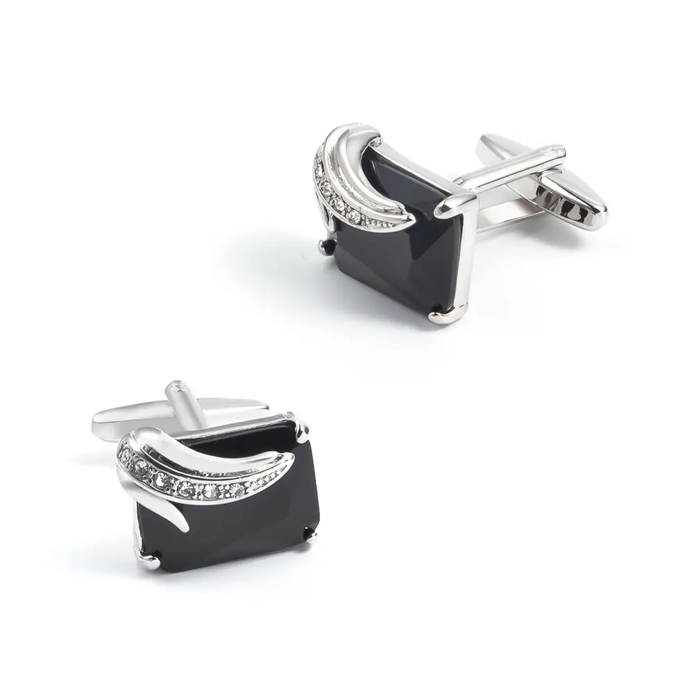 Wholesale Silver & Black Gemstone Elegant Cufflinks Custom Men's Suit Shirt Cuff link CS0095-3