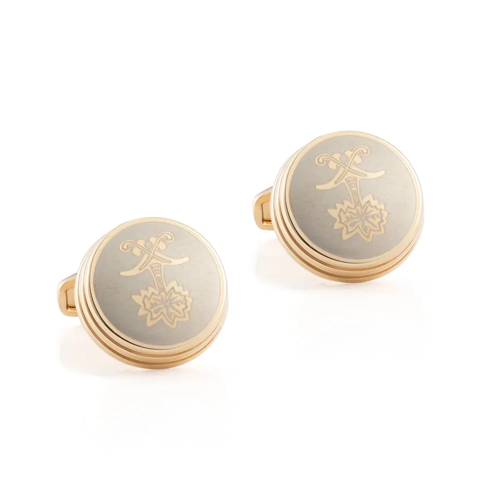 ODM JINJIE New Arabia Golden Palm Tree Pattern Design Round Gold Plated Metal Cuff Links CLW6001-G Factories, Company