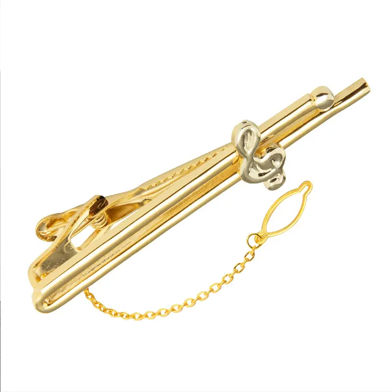 Wholesale 18K Gold Plated Business Men Brass Metal Musical Note Chain Tie Clips TL0009