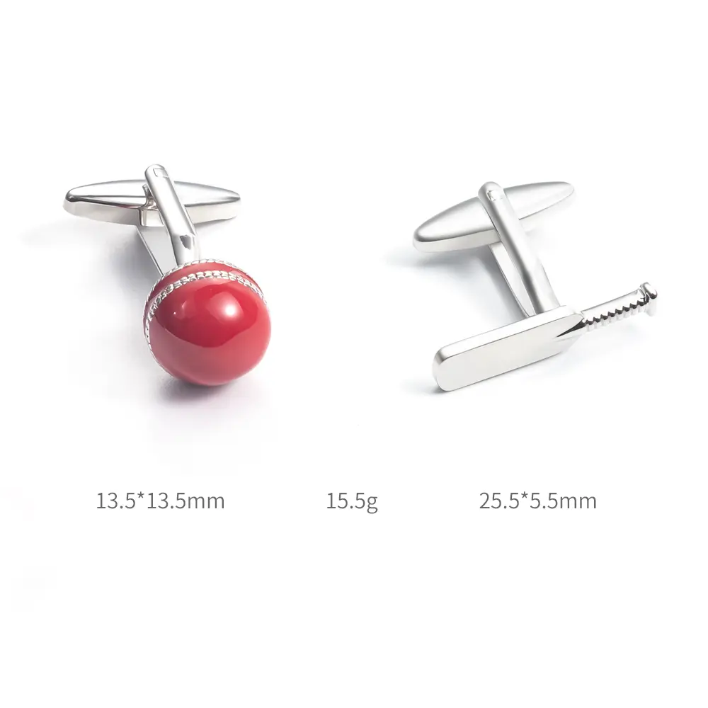 OEM Manufacturer Cufflinks Metal Sport Game Red & Silver Cricket Ball Cufflink Set CC0303 Exporter, Companies