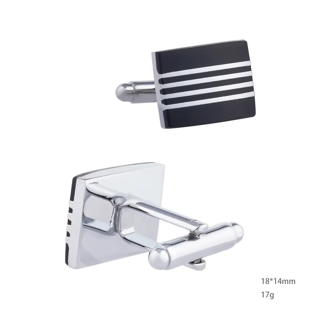 Wholesale Cufflinks Supplier Stripe Enamel and Onyx White Copper-Plated Brass Cufflinks Wholesale CC-Q100 Manufacturer, Factory