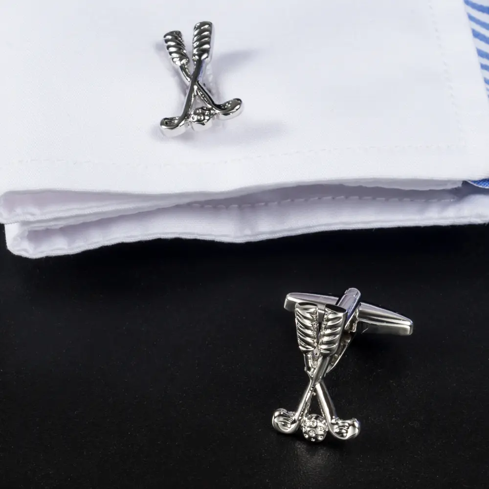 Custom WholesaleLuxury French Tuxedo Shirt Metal Silver Plated Golf Clubs & Ball Men Cufflinks CL0045 Manufacturers, Factories