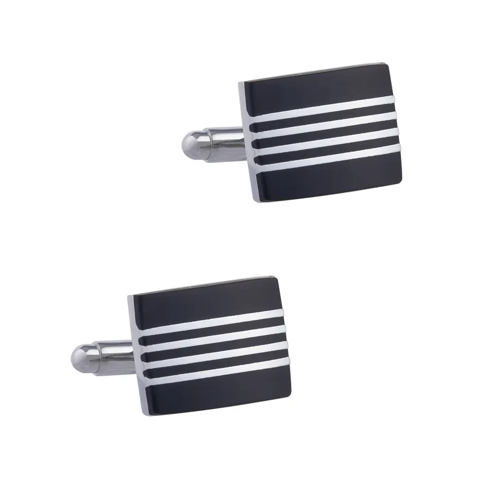 Wholesale Cufflinks Supplier Stripe Enamel and Onyx White Copper-Plated Brass Cufflinks Wholesale CC-Q100 Manufacturer, Factory