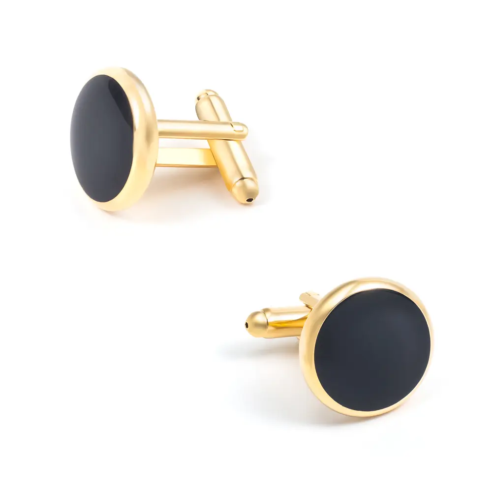 OEM Cheap Copper Material Men Round Gold Plated Black Enamel Cuff links for Men Shirt Accessories CC0301 Manufacturers, Factories