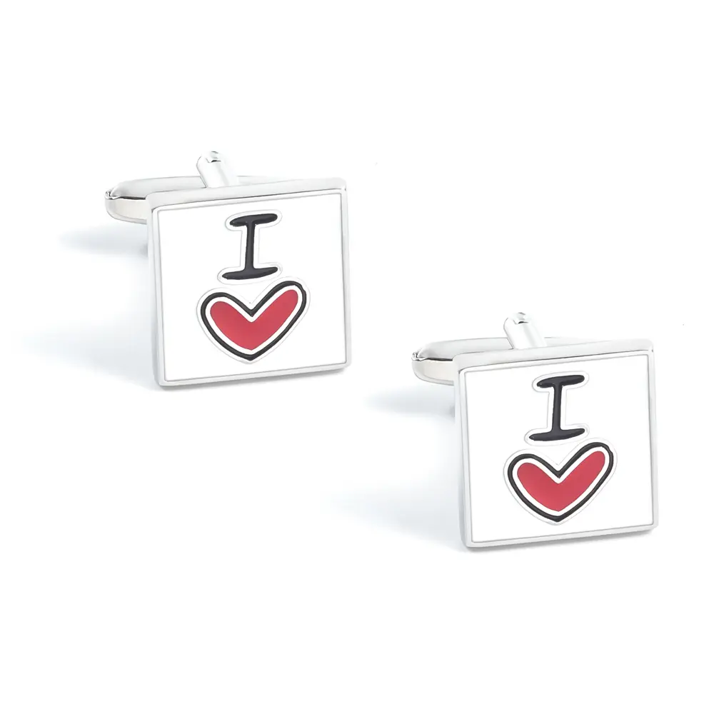 ODM Luxury Custom Copper Stylish I Love My Wife Enamel Cufflinks Wedding Anniversary Valentine's Day Men Gifts CC0112 Factory, Exporters