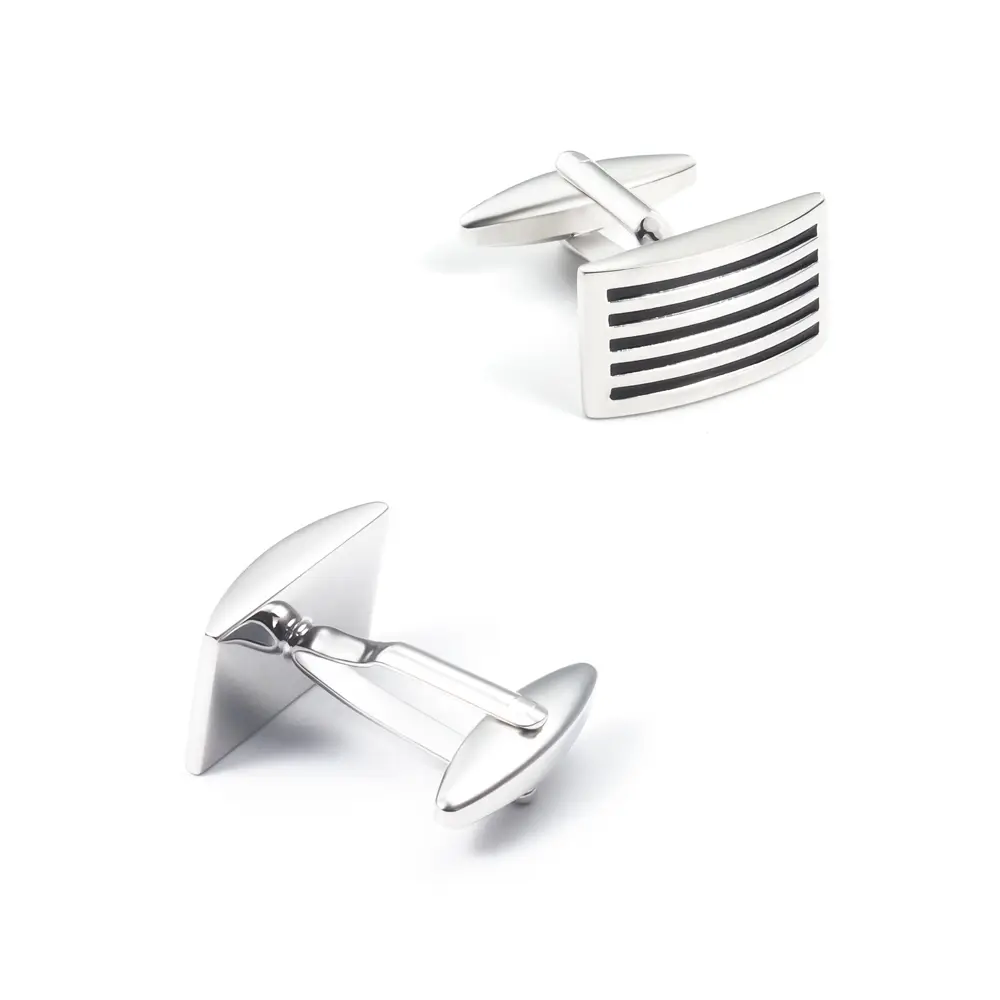 Wholesale Custom Fashion Men Silver Plated Black Stripe Brass Enamel Cufflinks CC0256