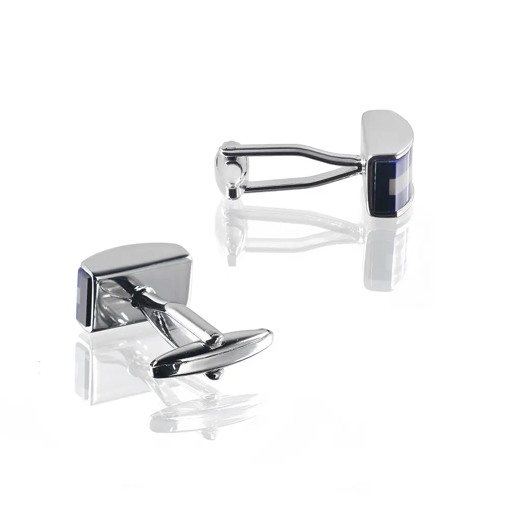 Custom Unique Design Silver Plated Blue Striped Lapis Stone Cufflinks Supplier, Exporter