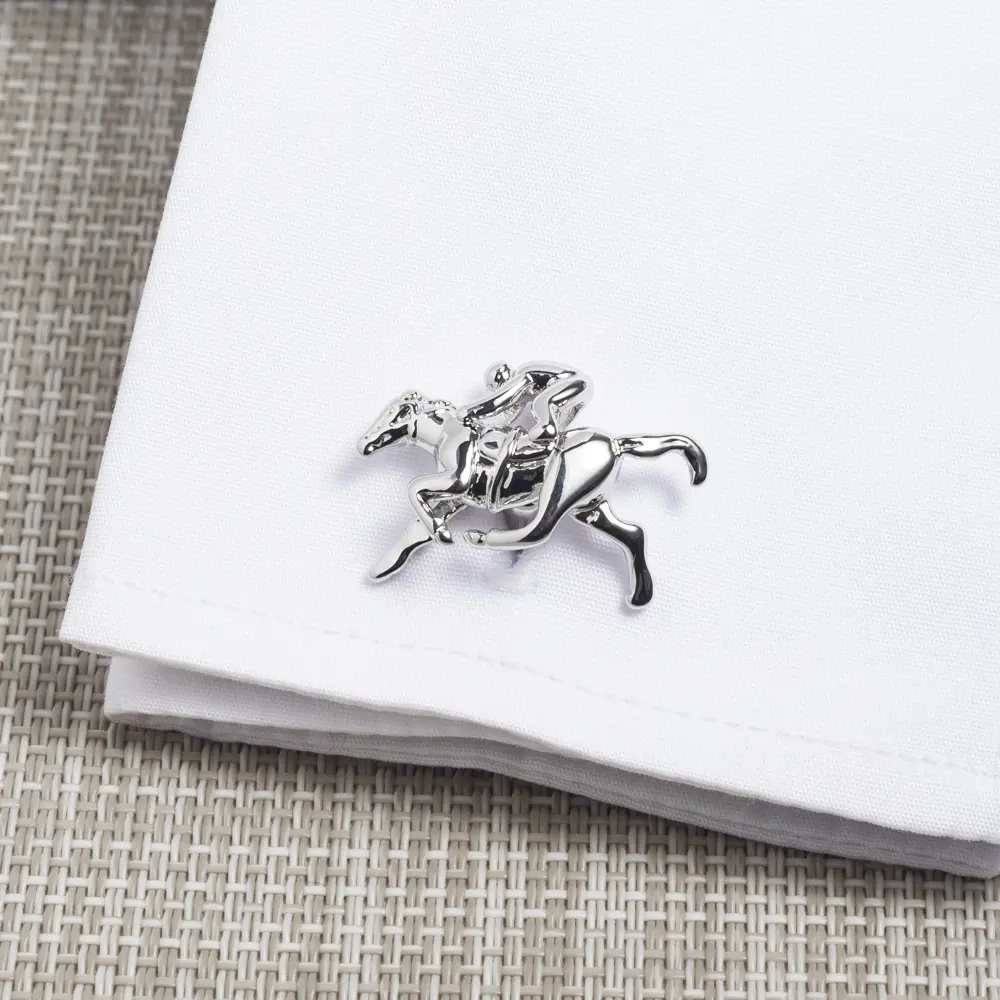 ODM Men's Fashion Hot Sale Novelty Horse Jockey Racing Cufflinks Copper Material Silver Plated CL0019 Exporter, Exporters
