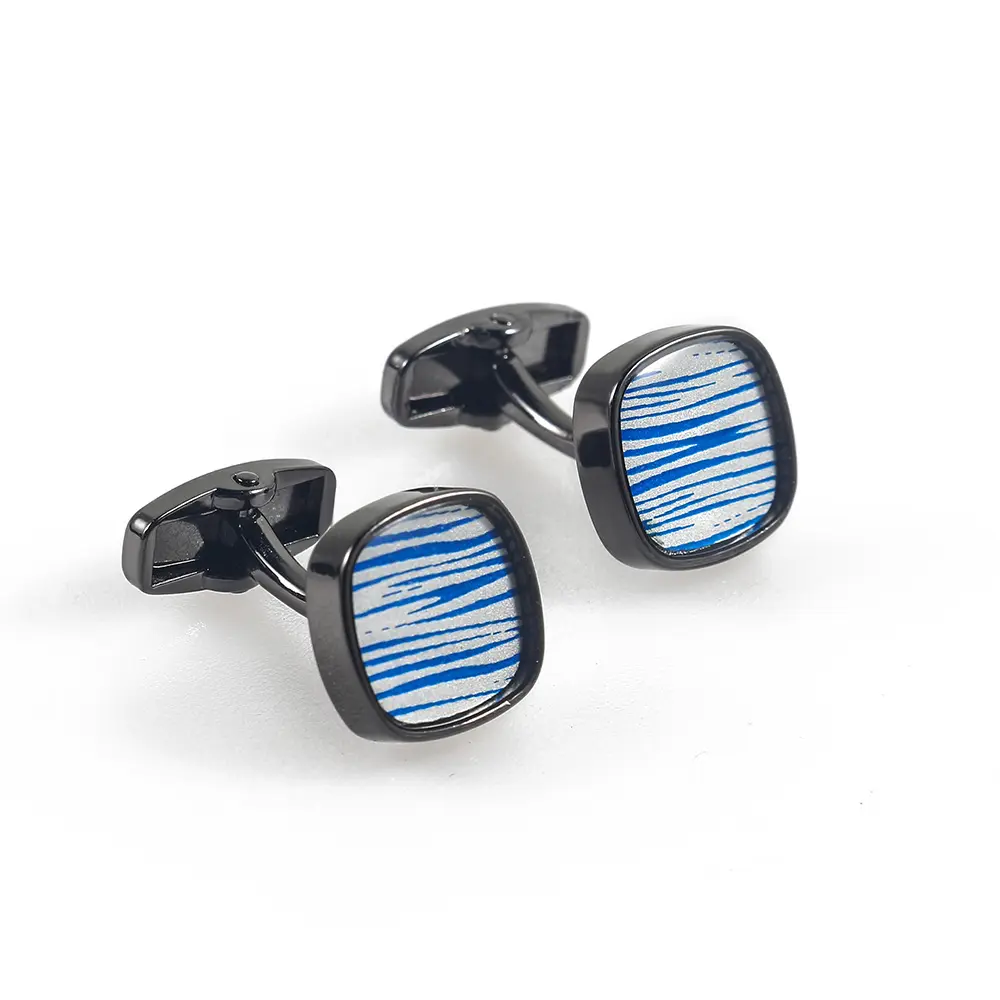 Custom Low Price Mens Classic Blue Striped Square Cufflinks Shirt Tuxedo Cuffs Accessories Supplier, Factory