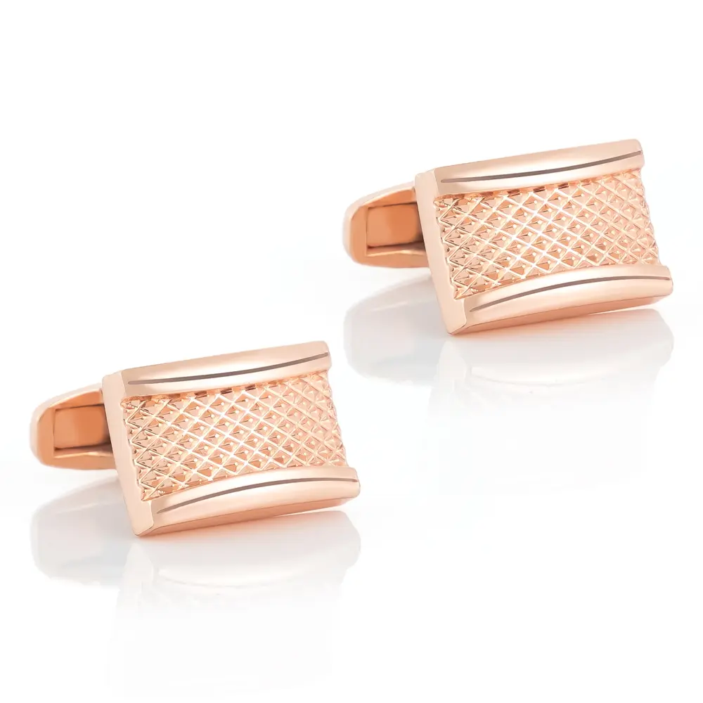 ODM Laser Metal Engraving Rectangle Shaped Premium Grid Cufflinks Luxury Rose Gold CLW0007-RG Exporter, Exporters