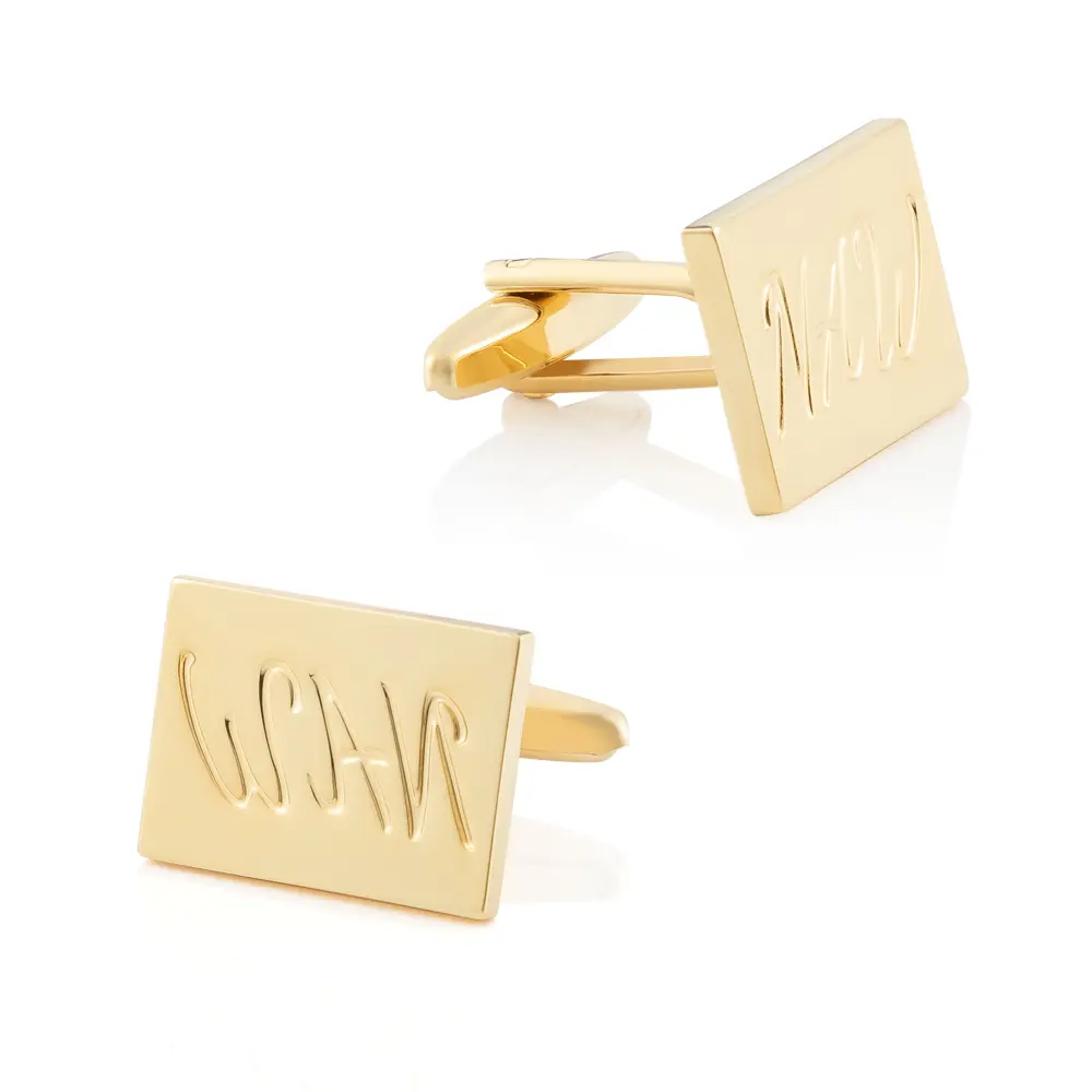 Custom Metal  Engraved Gold Plated "New" Tag Personalized Logo Mens Cufflinks Wholsale CL81570-G