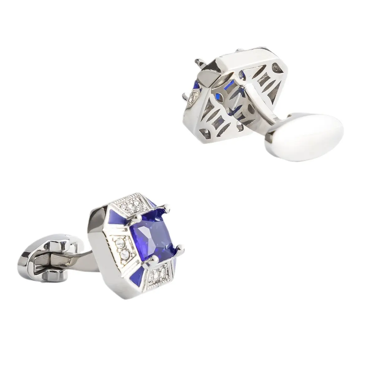 Custom JINJIE Luxury Crystal Blue Sapphire Cufflinks Men's Zircon Square Cuff Link Wholesale Price CS0104-S Manufacturer, Manufacturers