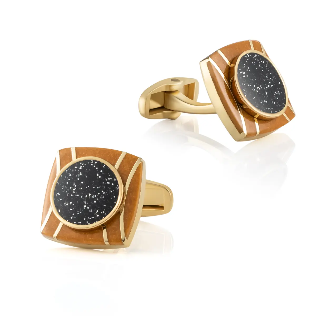 Wholesale Vintage Sqaure Enamel Striped with Black Glitter Stone Cufflinks for Mens Suits Manufacturers, Factories