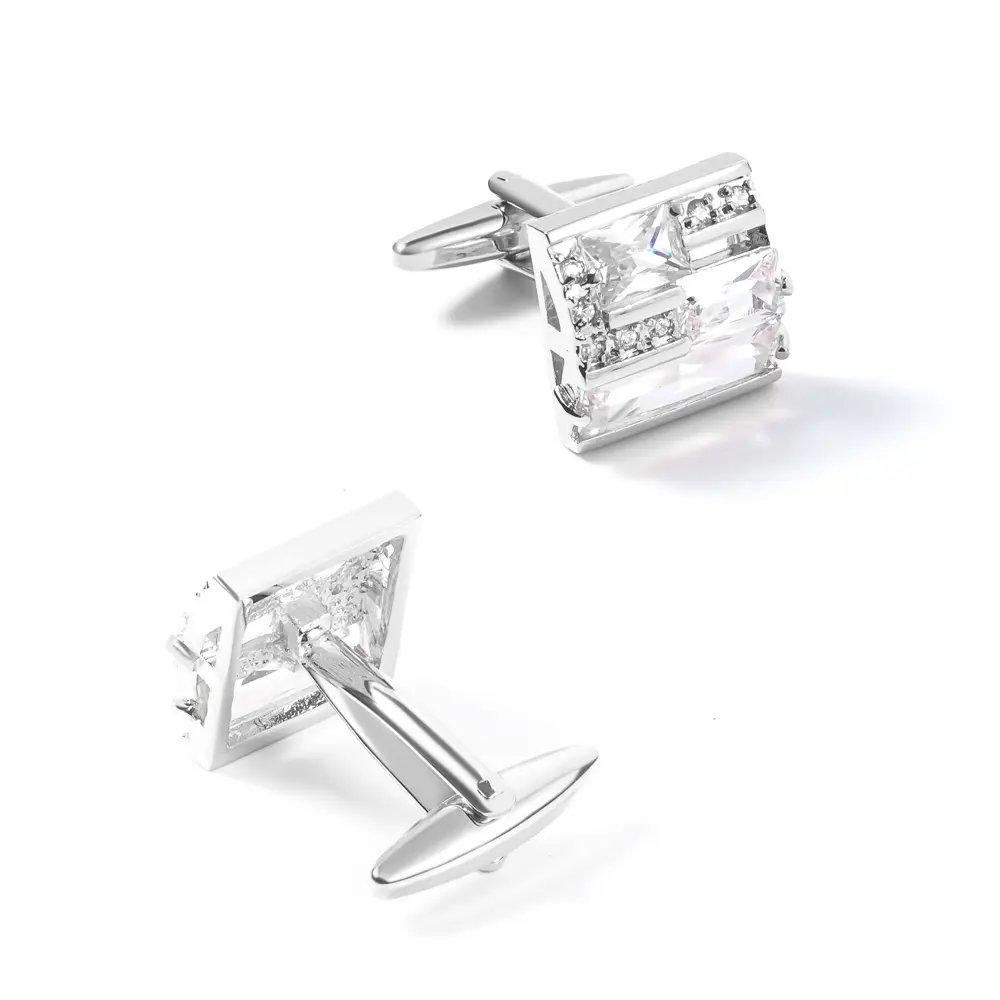 ODM China Factory Low Price Luxury Suit Shirt Crystal Wedding Zircon White Color Cufflinks CS0056-White Exporters, Company