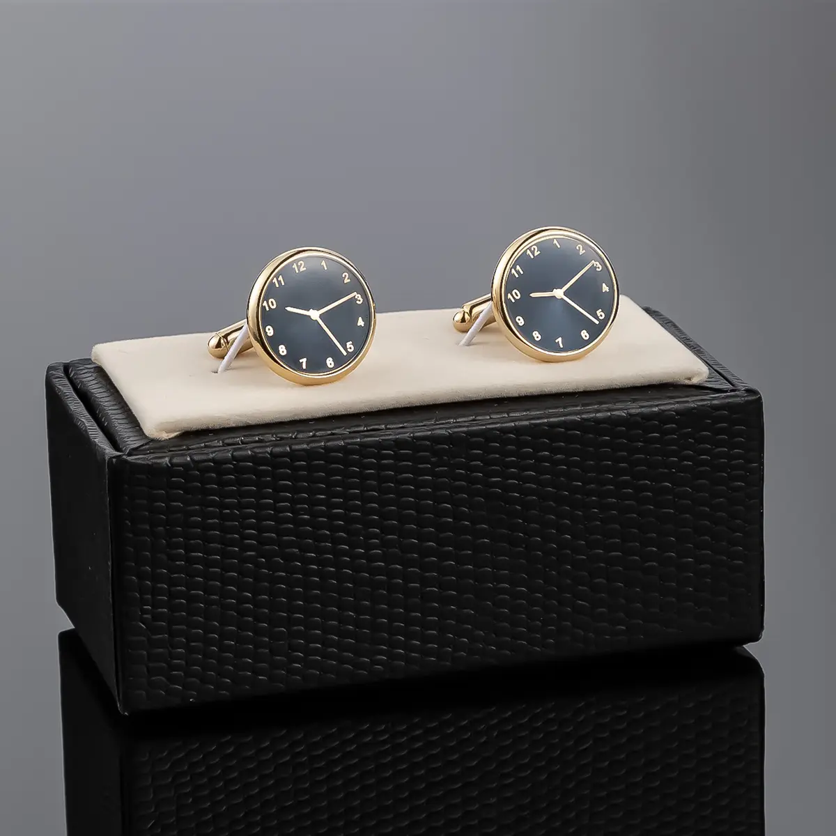 OEM Gold Plated Round Blue Watch Clock Design Cuff links Gentleman Wedding Gifts Exporters, Companies
