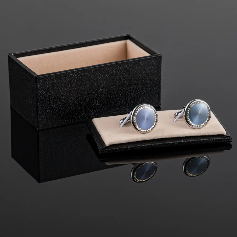 Wholesale New Luxury Silver Plated Blue Pattern Round Brass Metal Men Cufflinks Exporters, Company