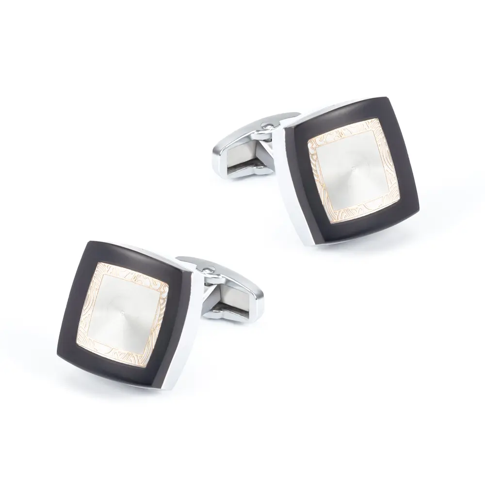 ODM Black Enamel Border MOP Cufflinks Stylish Design Factory Wholesale Men Accessories Manufacturers, Exporters