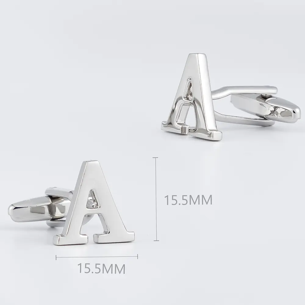 Custom JINJIE High Polished Brass Material Silver Plated Custom Initials Letter Alphabet Cufflinks For Men CL0001-S Manufacturer, Exporter