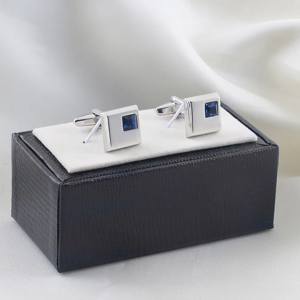OEM Fashion French Luxury Wedding White Blue Square Crystal Zircon Diamond Men's Cufflinks CS0028-blue Supplier, Factory