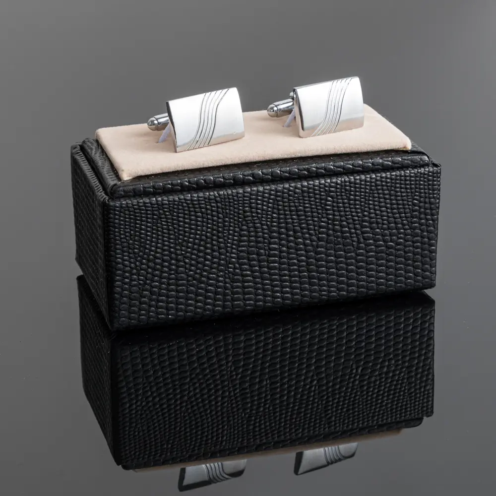 Wholesale Silver Premium Spot Rectangular Wavy Metal French Personalised Men Cufflinks CL-C466