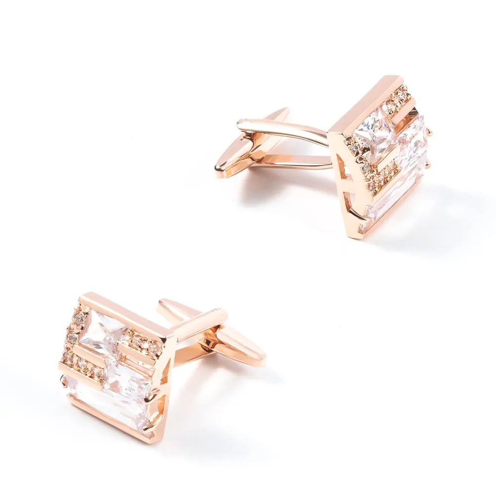 Wholesale China Factory Low Price Luxury Suit Shirt Accessories Crystal Wedding Rose Gold Zircon Cufflinks CS0056-RG Supplier, Exporter