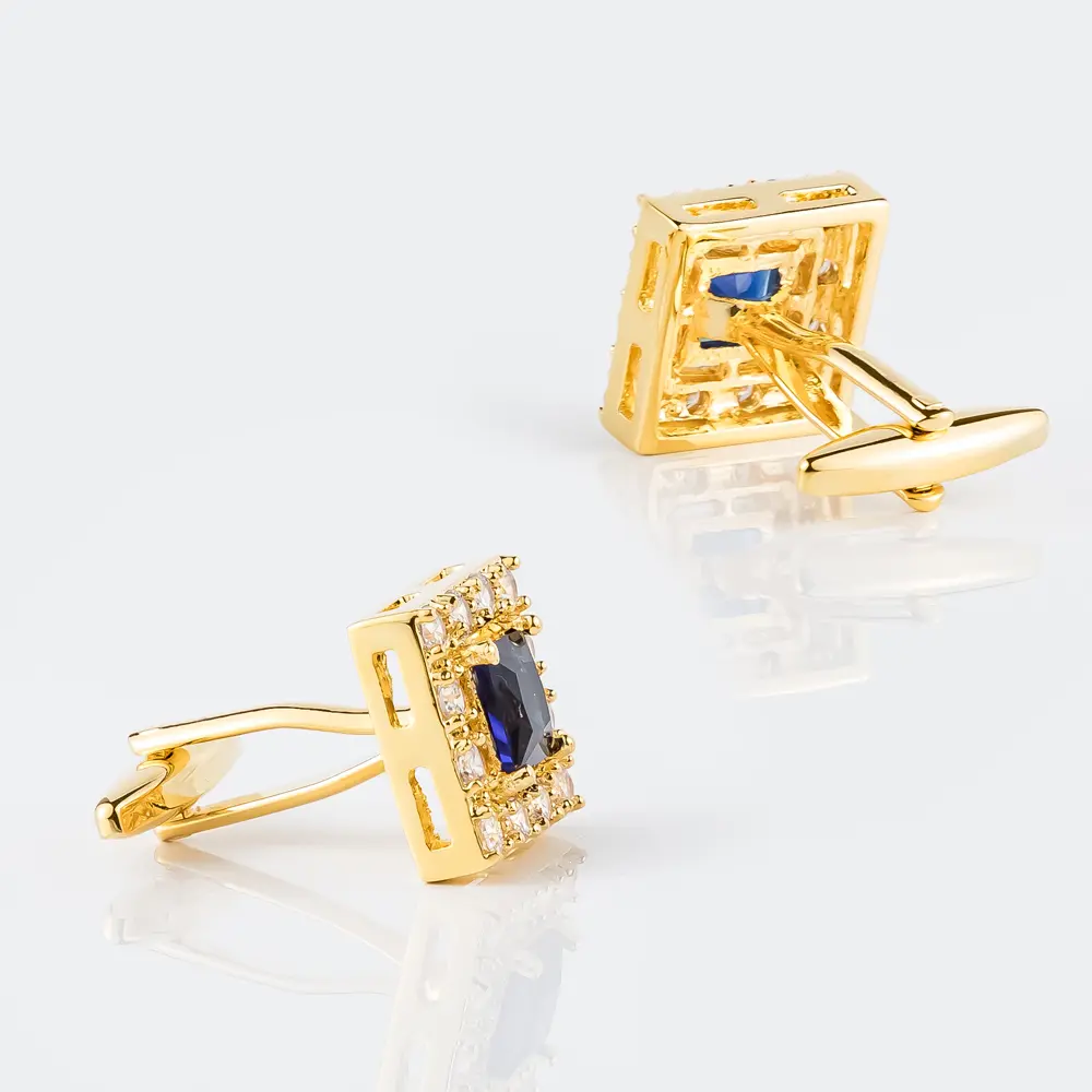 Wholesale New High Quality Luxury Gold Plated Sapphire and Diamond Square Cufflinks For Men Suits CS8372-G2 Manufacturers, Factories