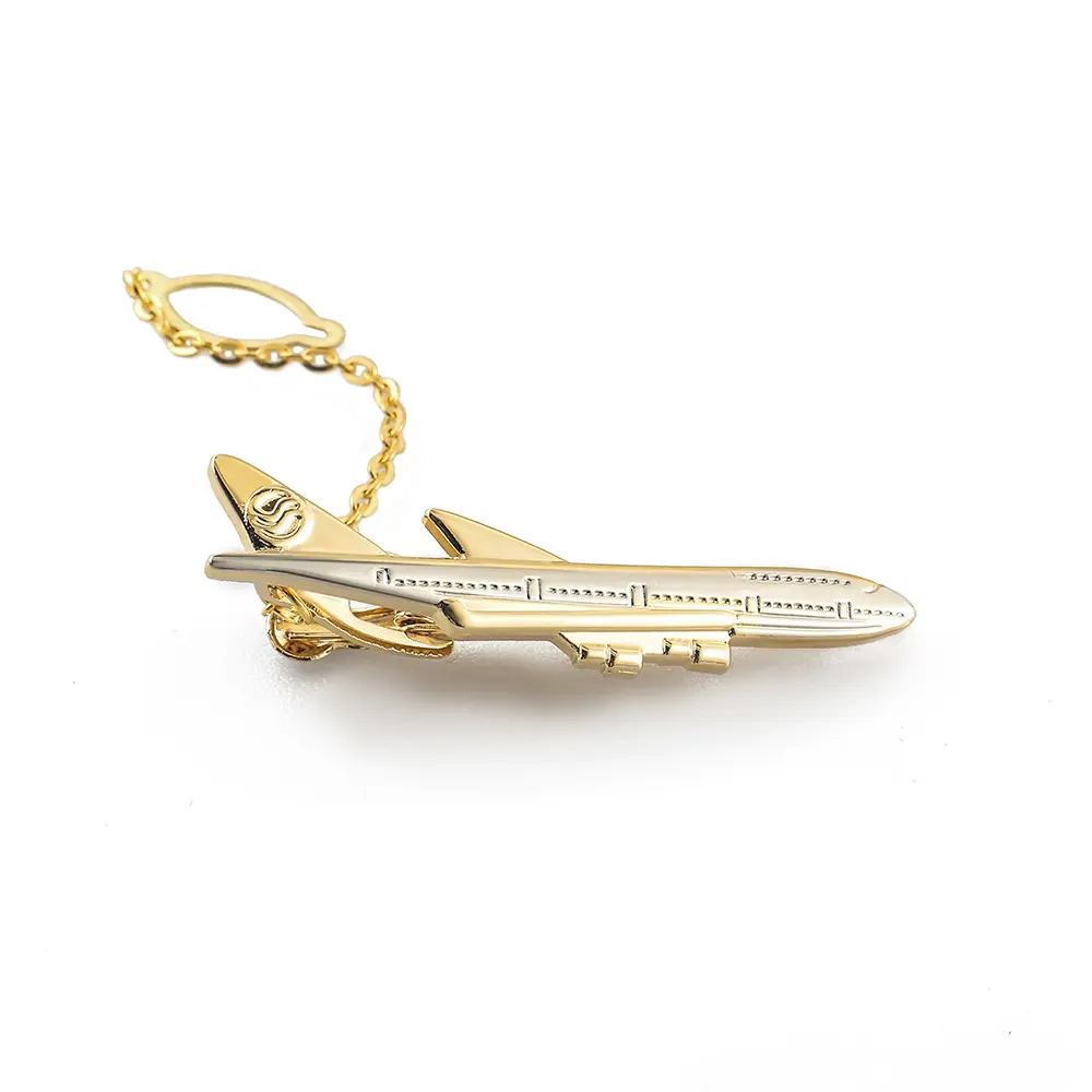 Custom Personalized Metal Craft Golden Plated Tie Clips Airplane Design Men Chain Tie Bars Wholesale TL0010 Supplier, Exporter