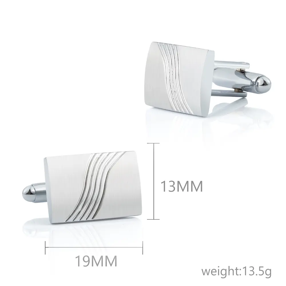 Wholesale Silver Premium Spot Rectangular Wavy Metal French Personalised Men Cufflinks CL-C466