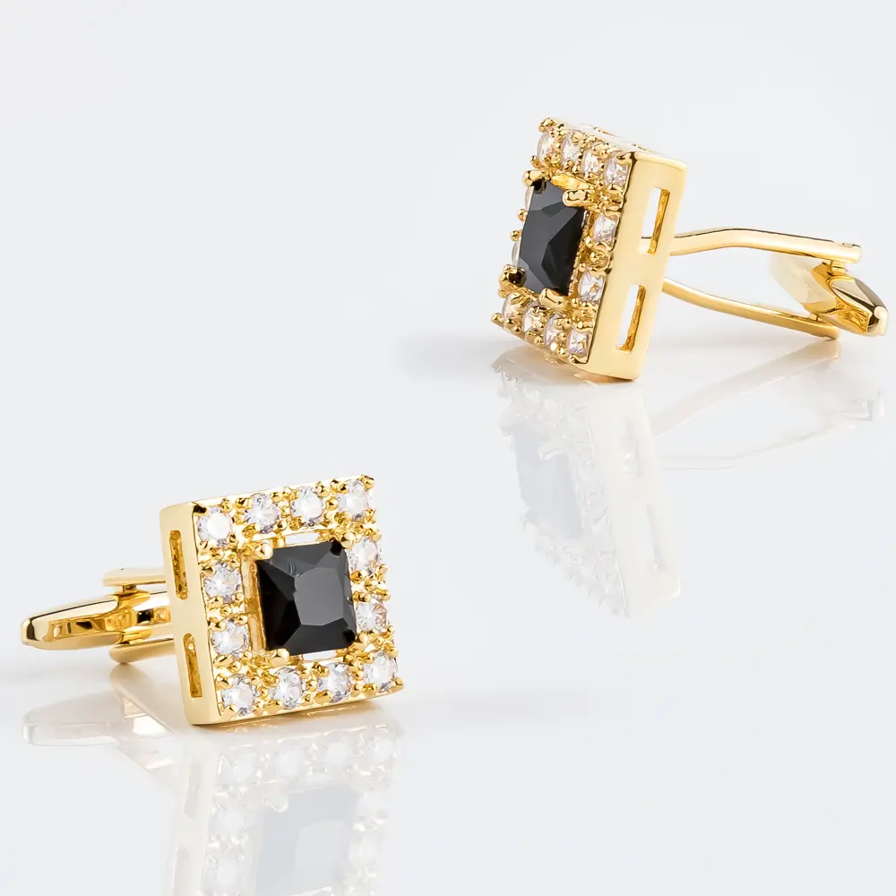 OEM New High Quality Luxury Gold Plated Black Green Zircon Square Cufflinks For Men French Suits CS8372-G1 Manufacturers, Companies