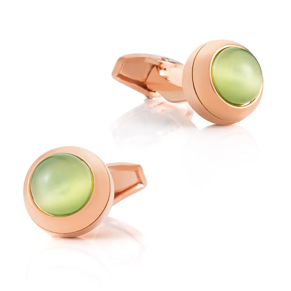 Wholesale Green Cora Crystal Stone Cufflinks Elegance Designer Men Cuff Links Rose Golden Plated Manufacturers, Factories