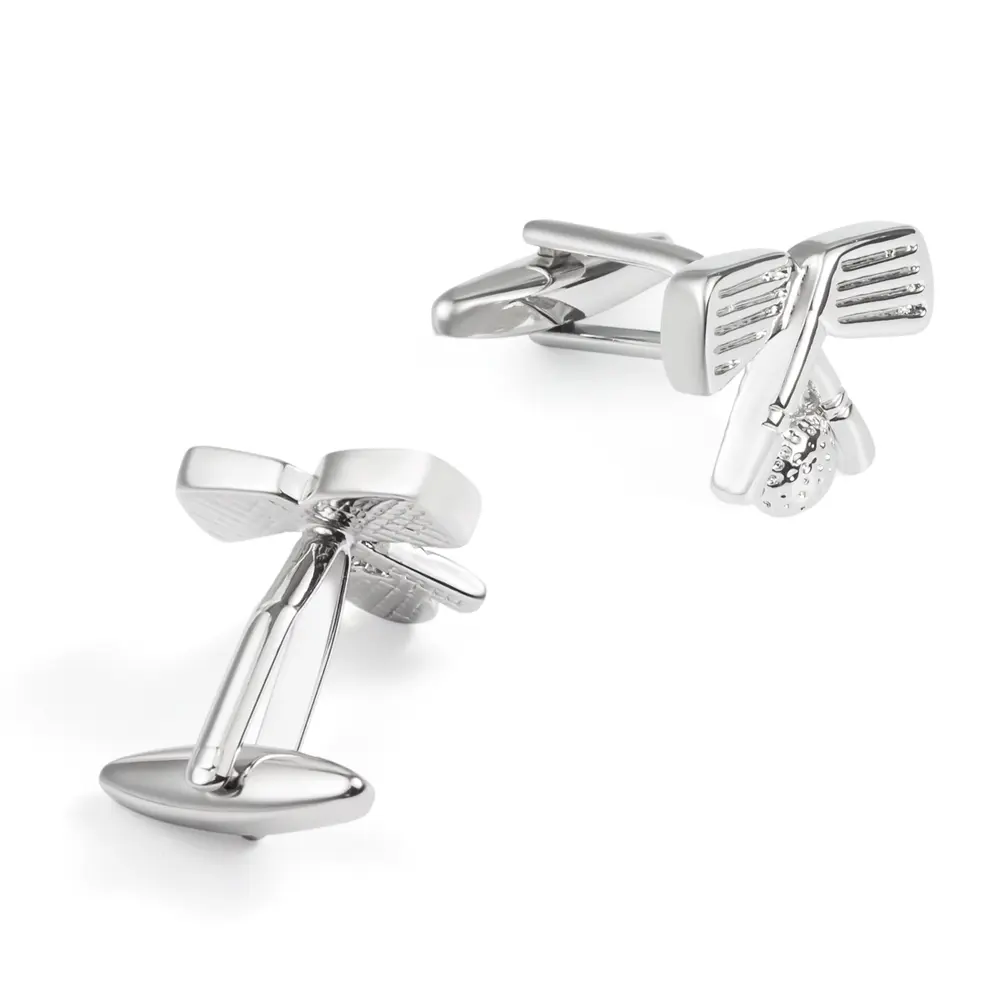Custom Factory Hot Selling Metal Silver Plated Golf Clubs with Golf Ball Cufflinks CL0017 Factories, Exporters