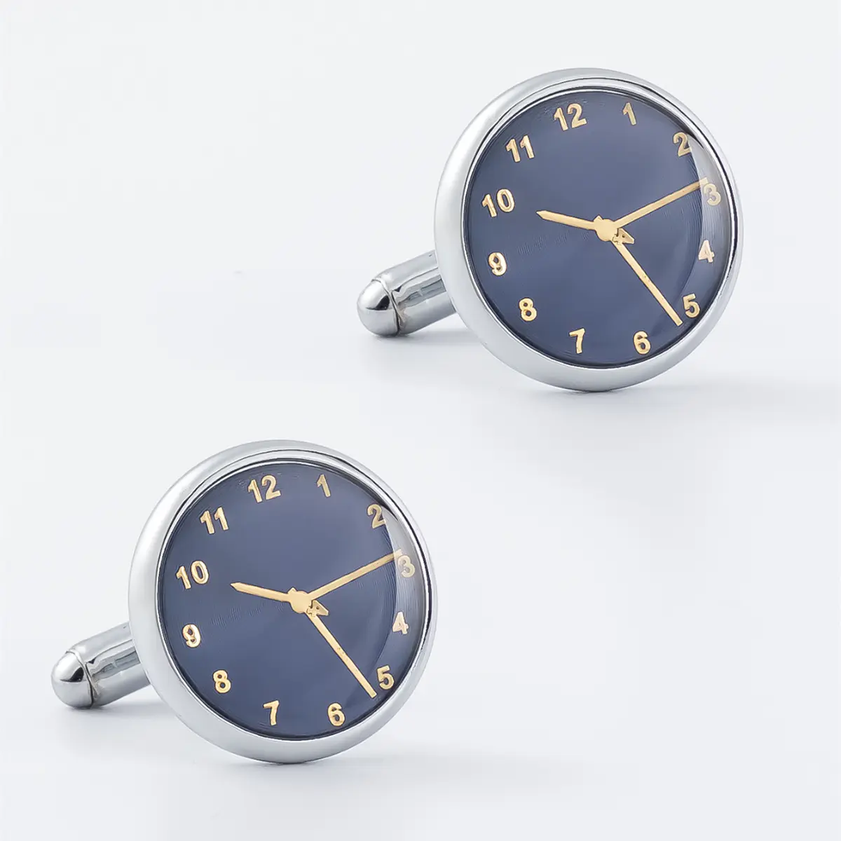 ODM Silver Plated Round Blue Watch Clock Design Cuff links Gentleman Wedding Gifts Manufacturers, Suppliers