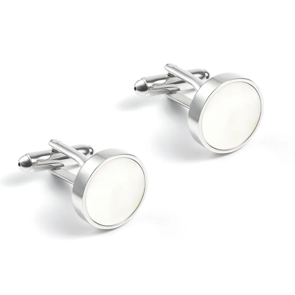 OEM Wedding Best Man Round Cufflinks Luxury Silver Mother of Pearl Formal Cufflink Set Suppliers, Exporter