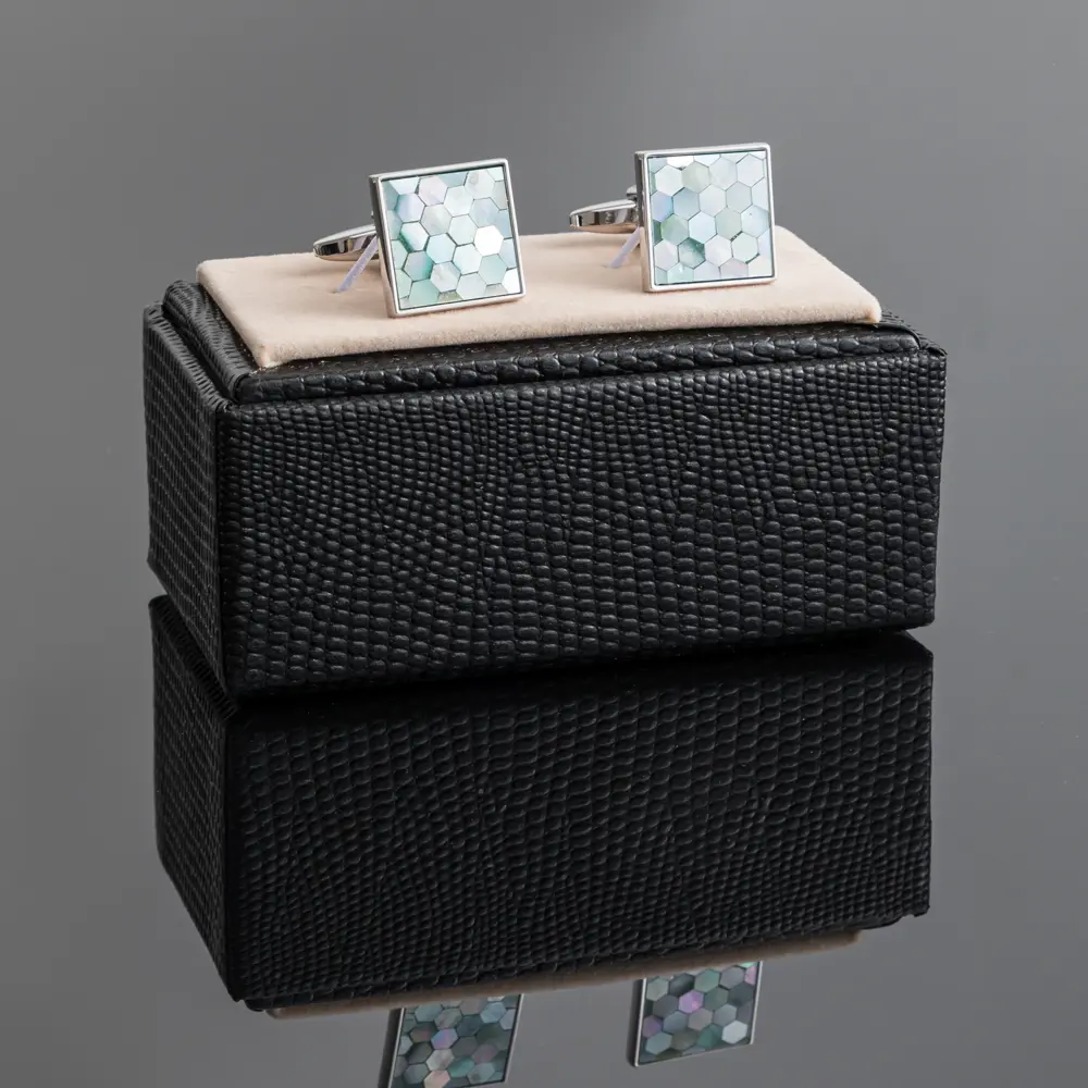 OEM High Quality Elegant Square Lightgreen Mother of Pearl Mosaic Cufflinks Suppliers, Factory