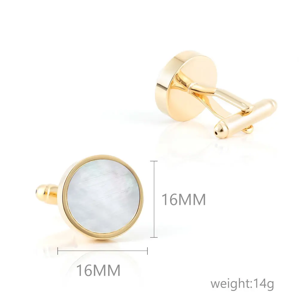 OEM 18k Gold Plated White Mother of Pearl Cufflinks  for Men Shirt Round Shape Exporters, Company