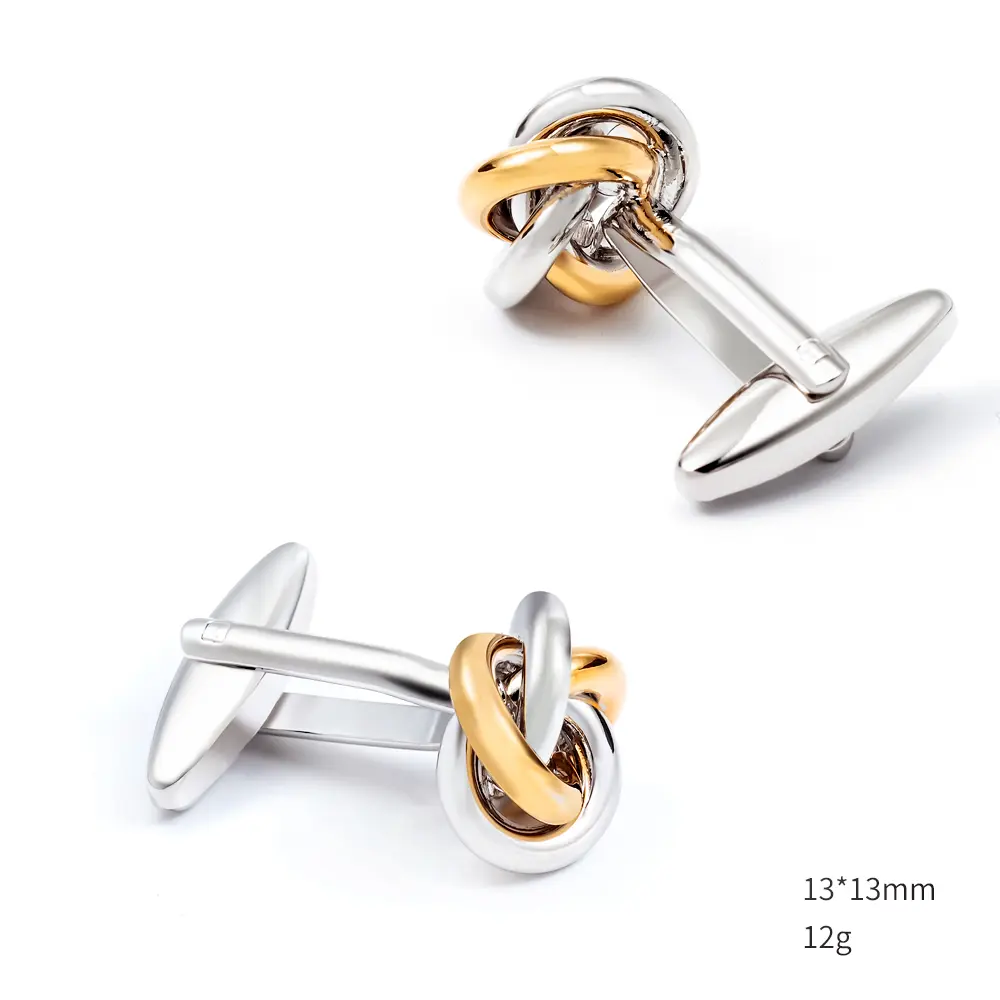 ODM Fashion Knot Design Cufflink Silver & Golden Color Metal France Classical Mens Cufflinks Wholesale Manufacturers, Company