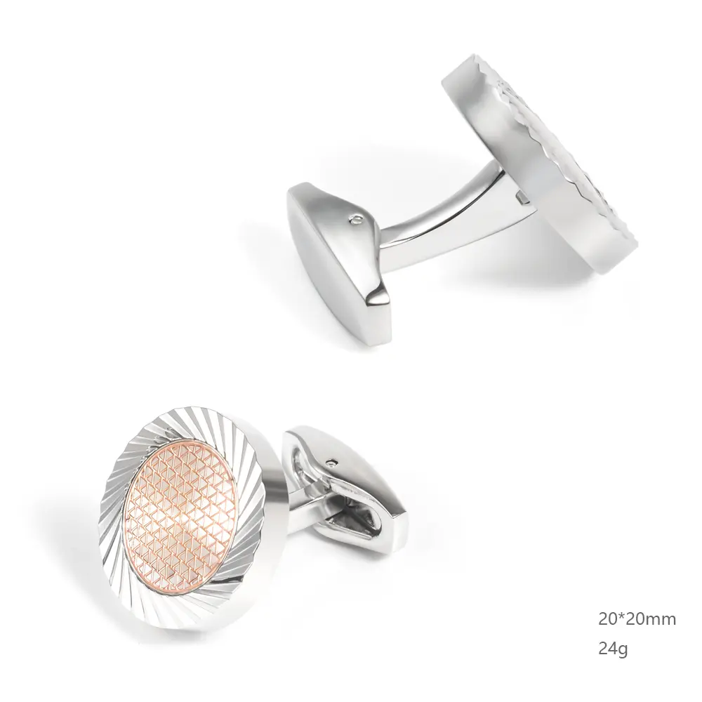 Custom High Quality French Personalized Round Metallic Rose Golden & Silver Men's Cufflinks CLW0075 Manufacturers, Supplier