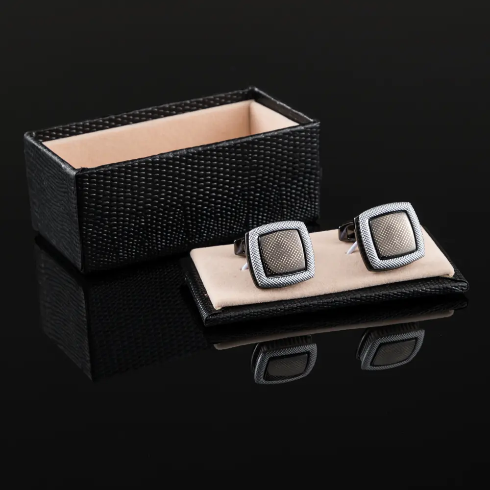 OEM Fashion Men French Black Dot Silver Edge Cufflinks For Shirt Button Wholesale Exporters, Companies