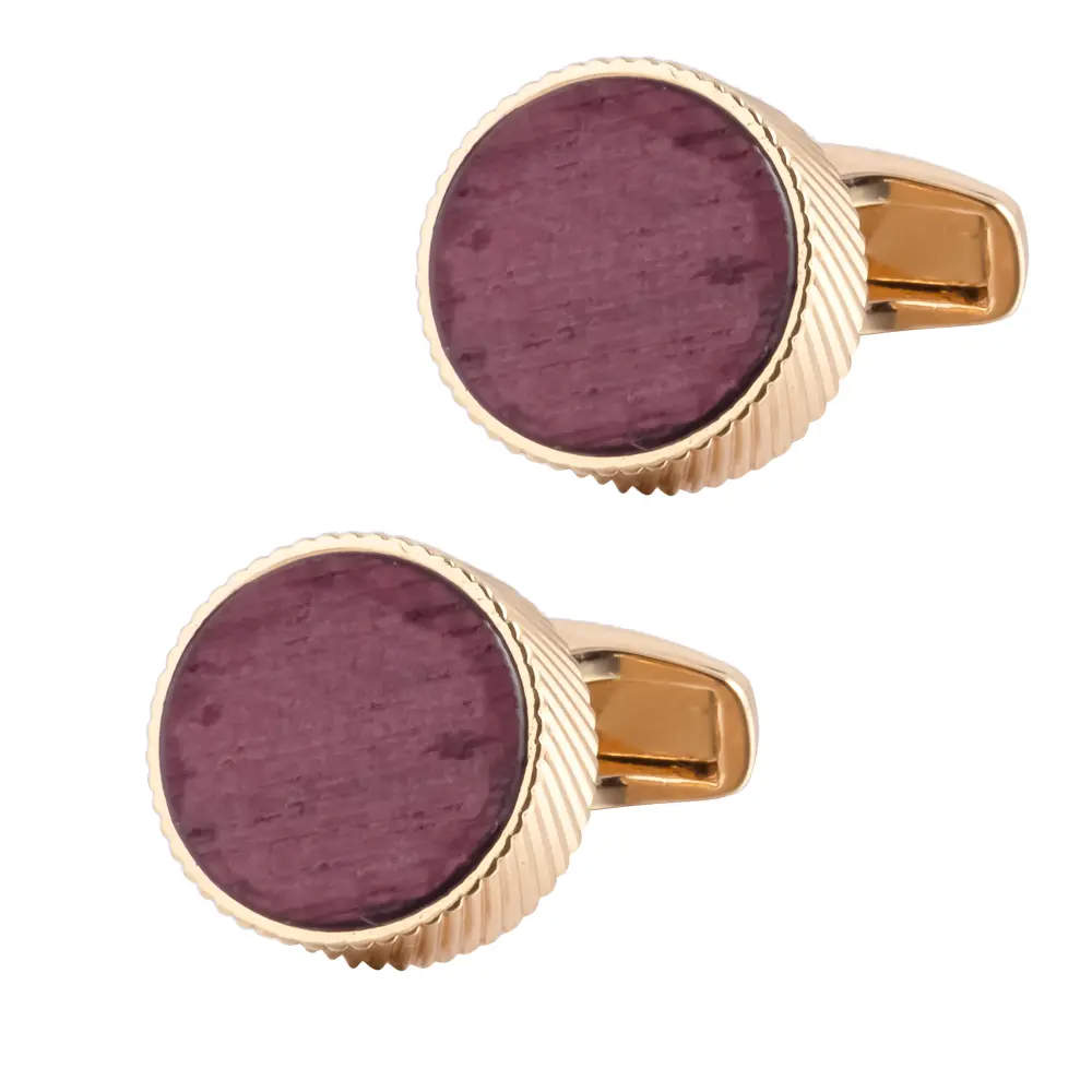 ODM Vintage Round Solid Wooden Cufflinks Men's French Red Wood Cuff Links Shirt Buttons Manufacturer, Factory