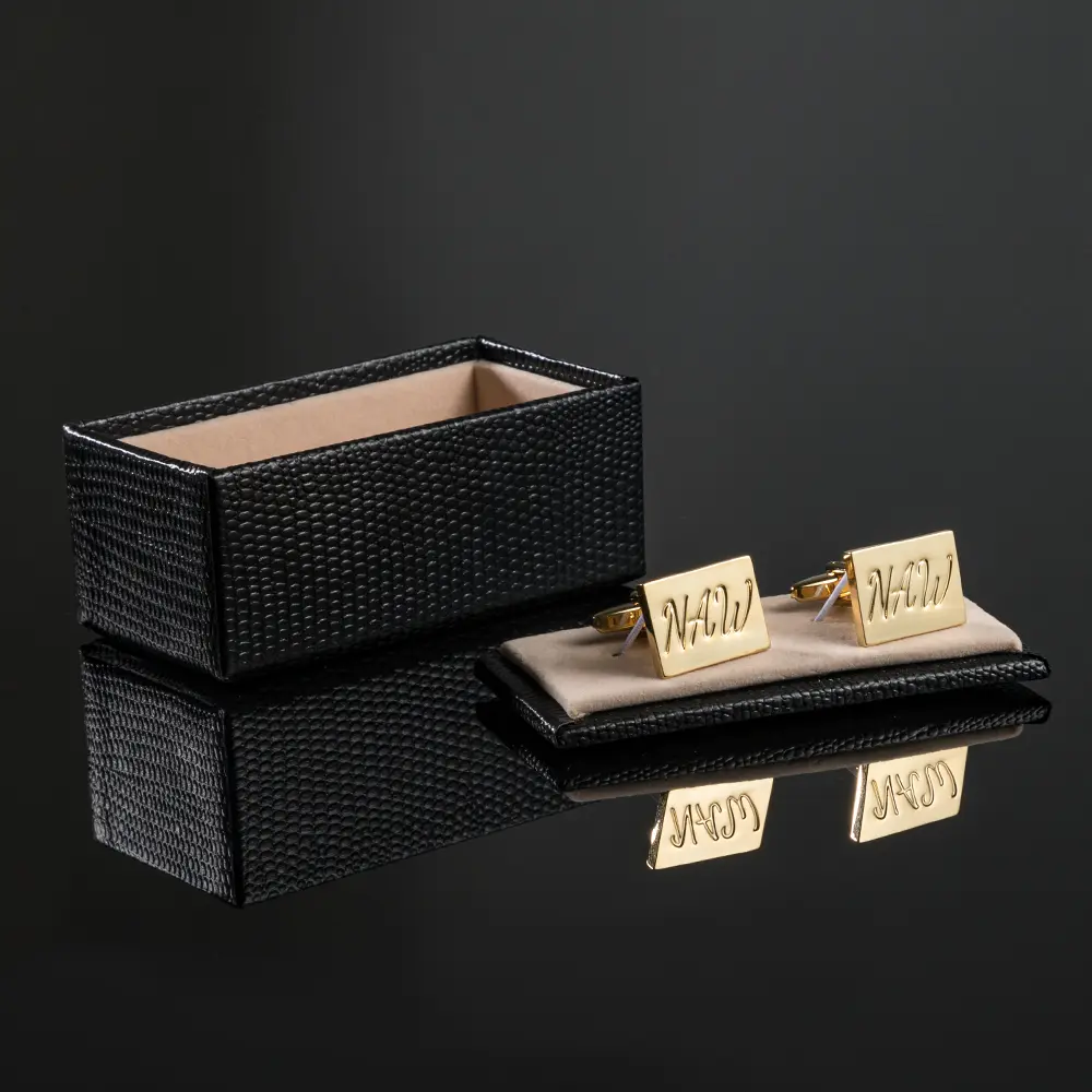 Custom Metal  Engraved Gold Plated "New" Tag Personalized Logo Mens Cufflinks Wholsale CL81570-G