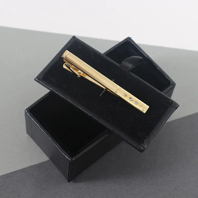 OEM Men Gifts Metal Bar Crystal Formal Dress Shirt Wedding Ceremony Gold Tie Clips TS0029 Manufacturers, Factory