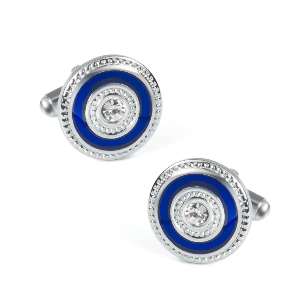 ODM JINJIE New Design French Metal Round Shaped Black/Blue Crystal Cufflinks Button CS0072 Manufacturers, Factories