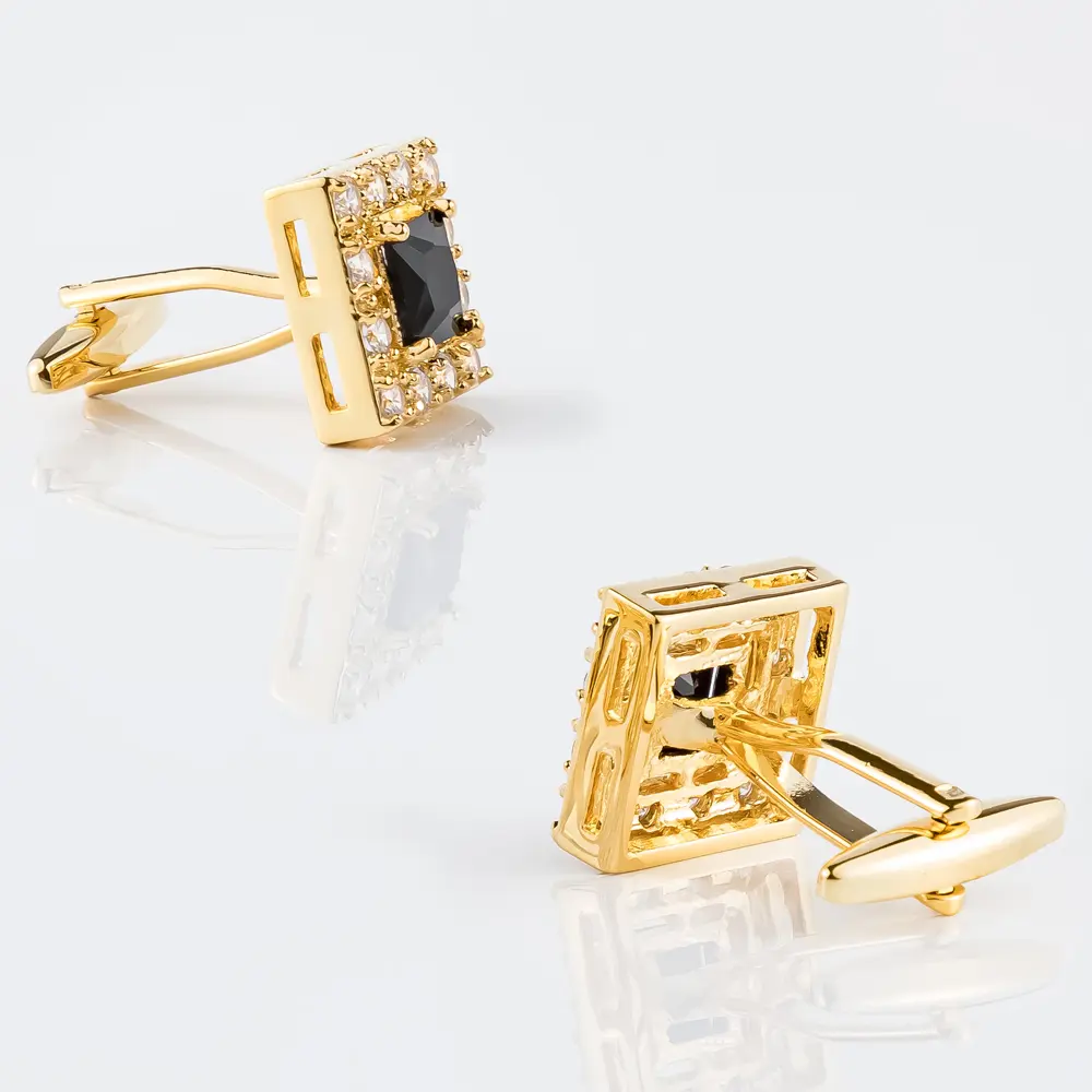 OEM New High Quality Luxury Gold Plated Black Green Zircon Square Cufflinks For Men French Suits CS8372-G1 Manufacturers, Companies