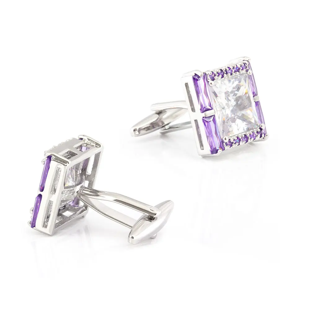 Wholesale Factory Sales Diamond Cufflinks Purple Square Zirconium Designer Mens Cuff links For Wedding CS0036 Manufacturers, Company