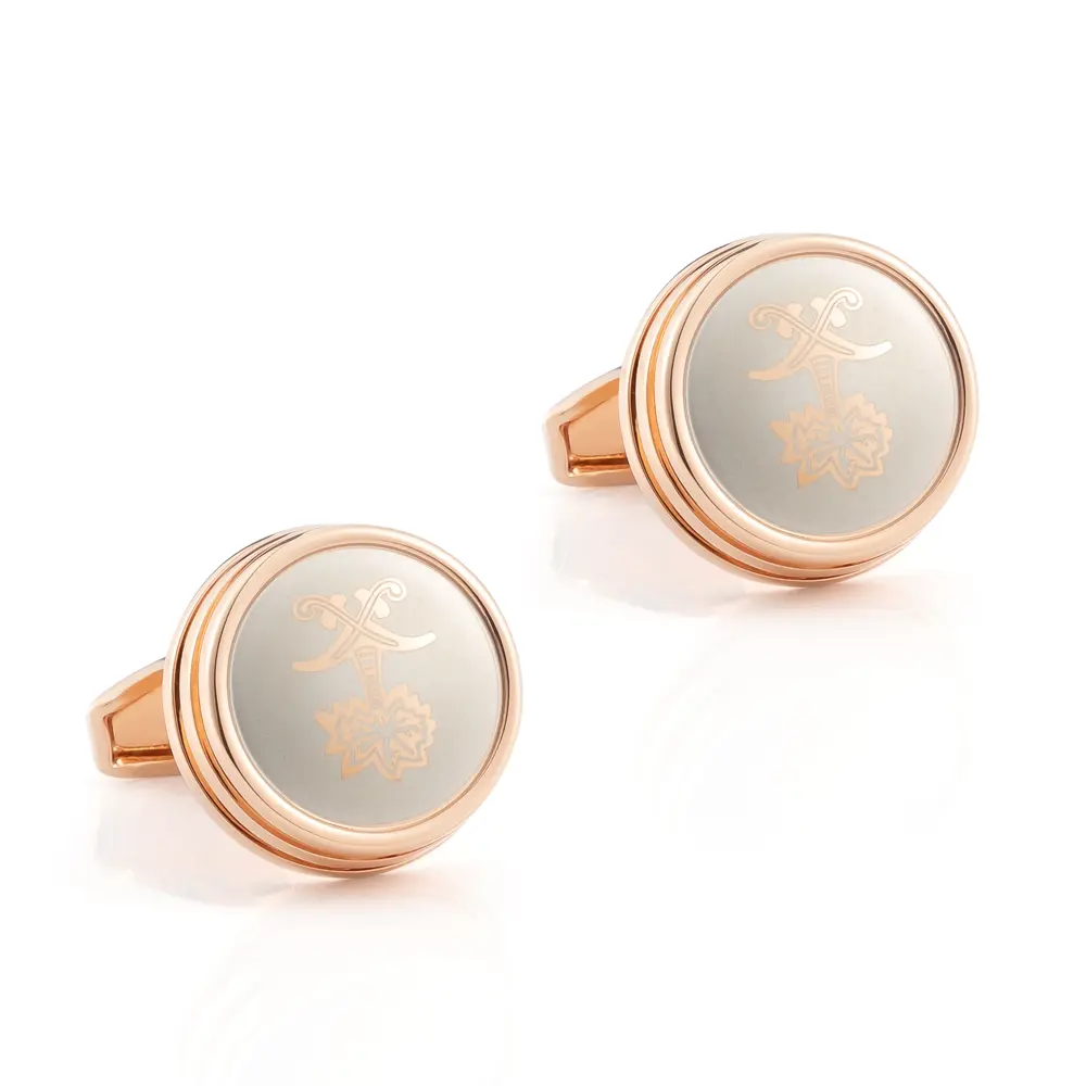 Wholesale JINJIE Wholesale Arabia Popular Palm Tree Pattern Design Round Rose Golden Plated Metal Cuff Links CLW6001-RG Supplier, Exporter